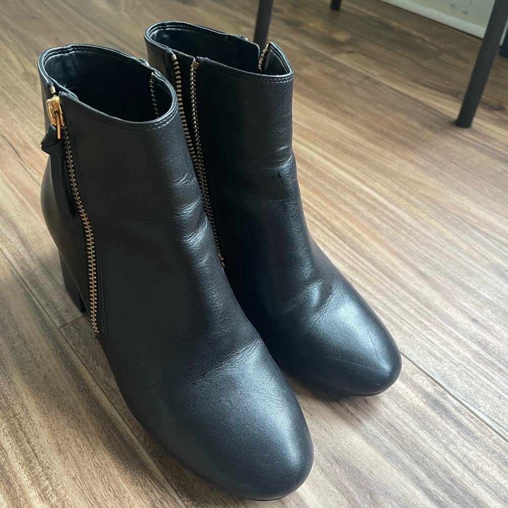 Cole Haan Black Ankle Boots with Gold Zipper